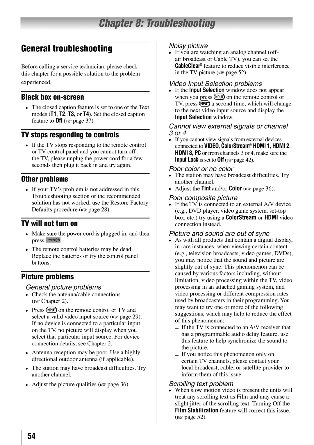 Toshiba 46SL412U, 55SL412U, 55S41U, 40SL412U owner manual Troubleshooting, General troubleshooting 