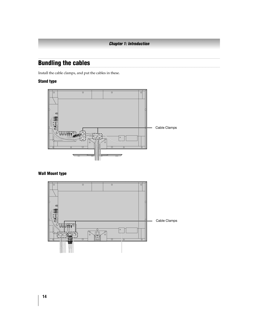 Toshiba 55WX800U, 46WX800U manual Bundling the cables, Stand type, Wall Mount type 