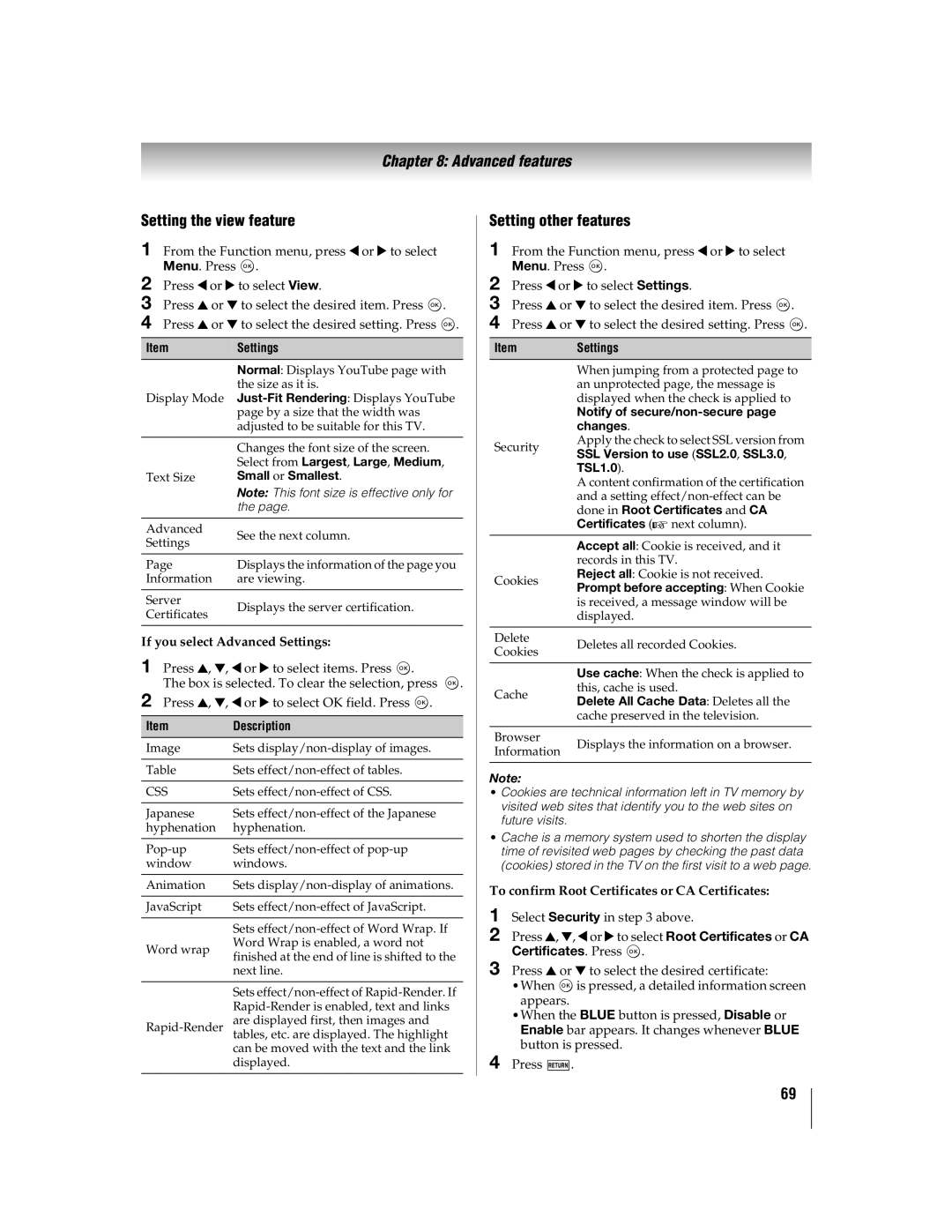 Toshiba 55WX800U, 46WX800U manual Setting the view feature, Setting other features 