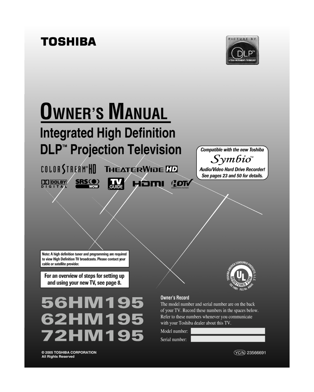 Toshiba owner manual 56HM195 62HM195 72HM195 