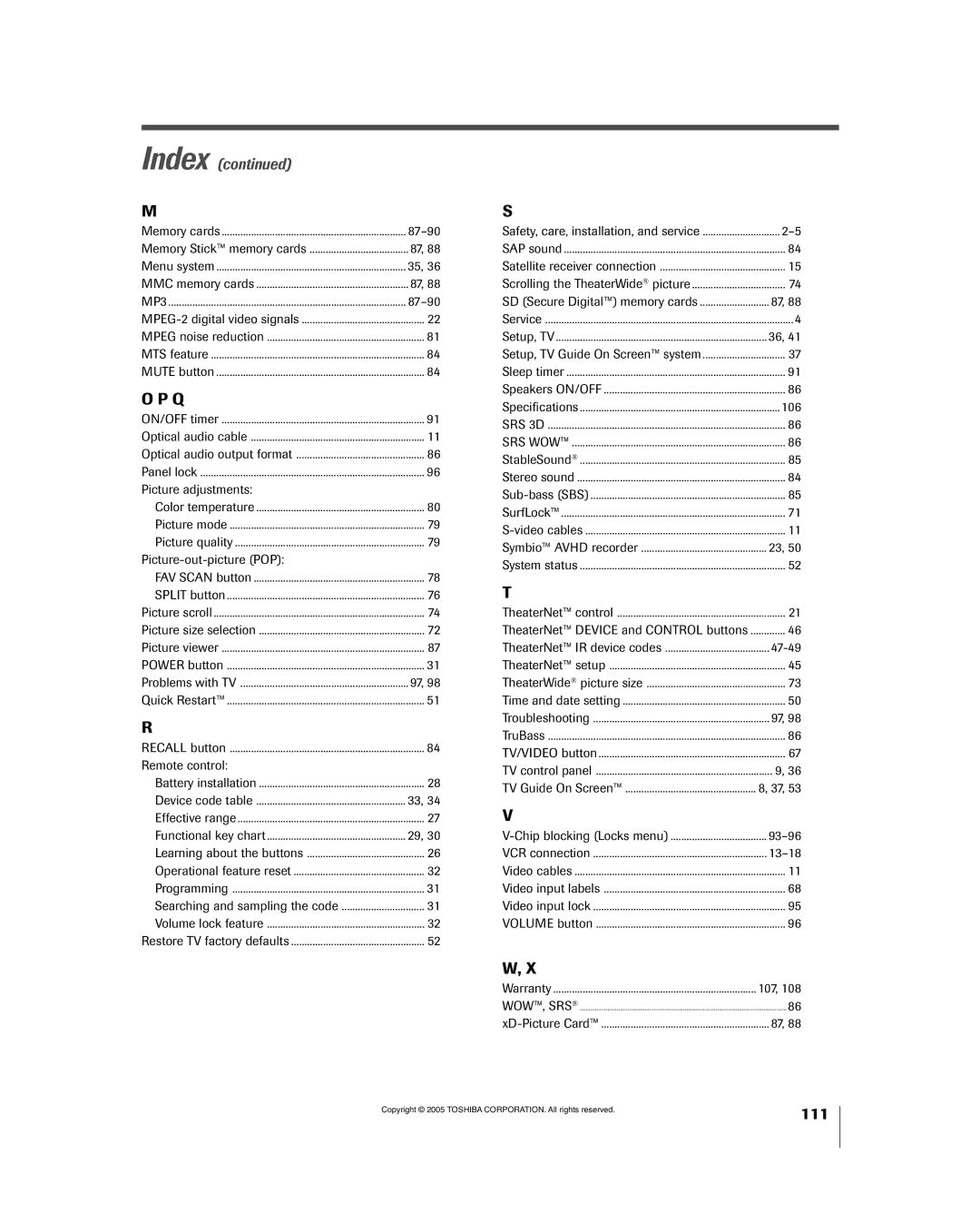 Toshiba 56HM195 owner manual Picture adjustments, Picture-out-picture POP, Remote control, 106, 47-49, 93-96, 13-18 