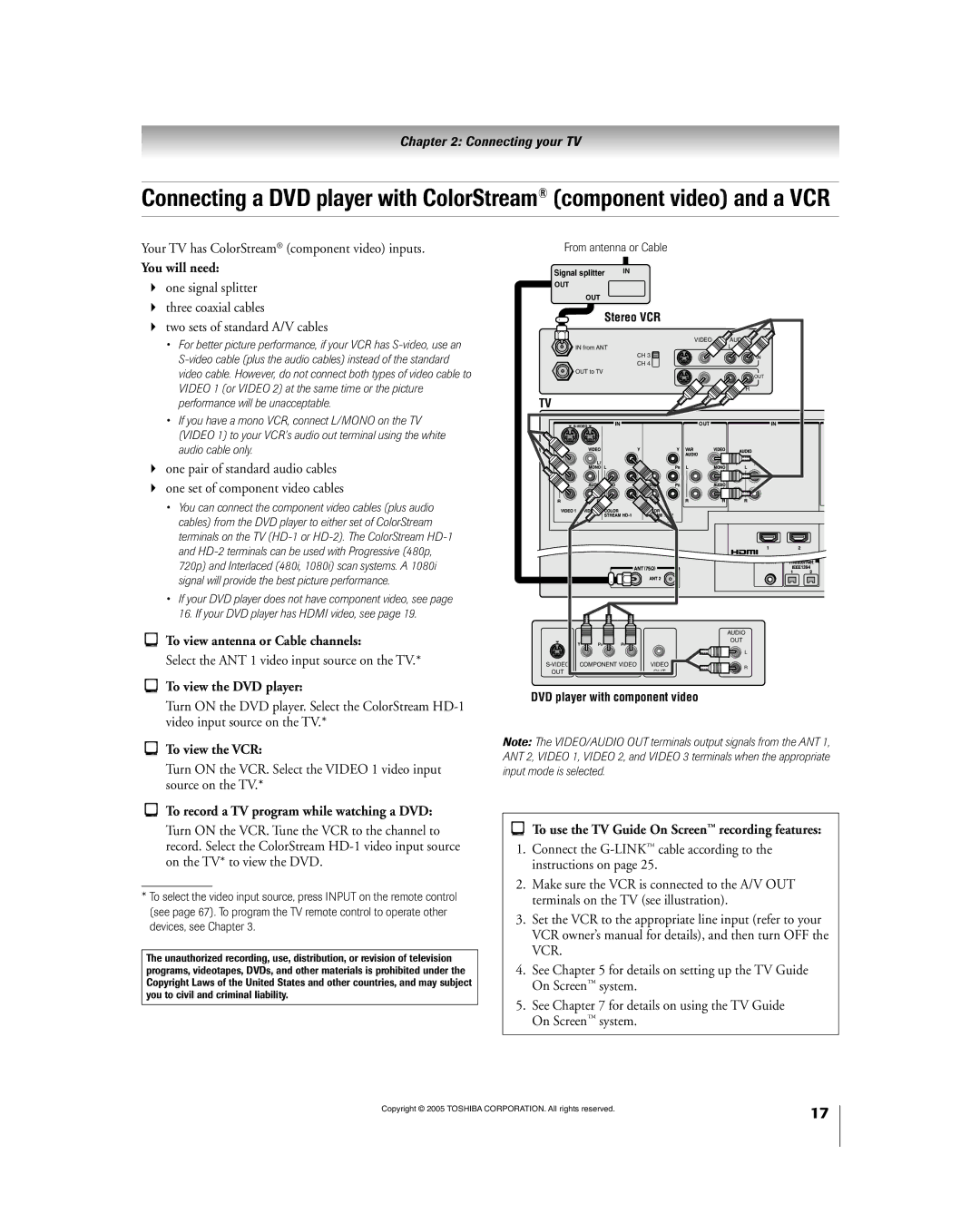 Toshiba 56HM195 owner manual Your TV has ColorStream component video inputs, To view antenna or Cable channels 