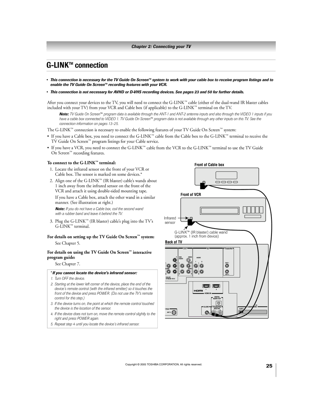 Toshiba 56HM195 owner manual LINKª connection, To connect to the G-LINK ª terminal, See Chapter 