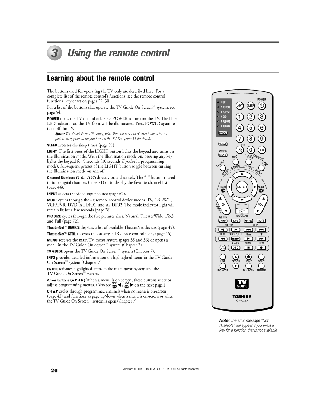 Toshiba 56HM195 owner manual Using the remote control, Learning about the remote control 