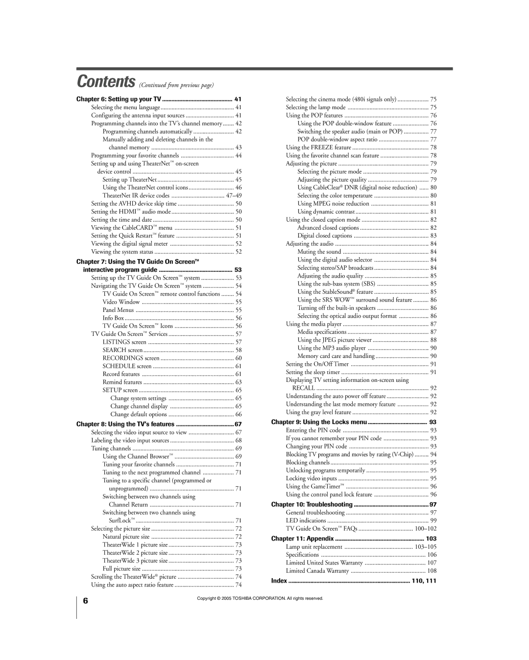 Toshiba 56HM195 owner manual Viewing the CableCARD menu, 110 