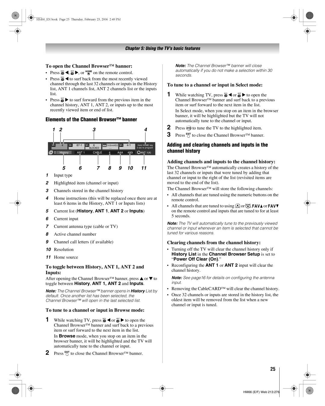 Toshiba 50HM66, 56HM66 manual Elements of the Channel Browser banner 