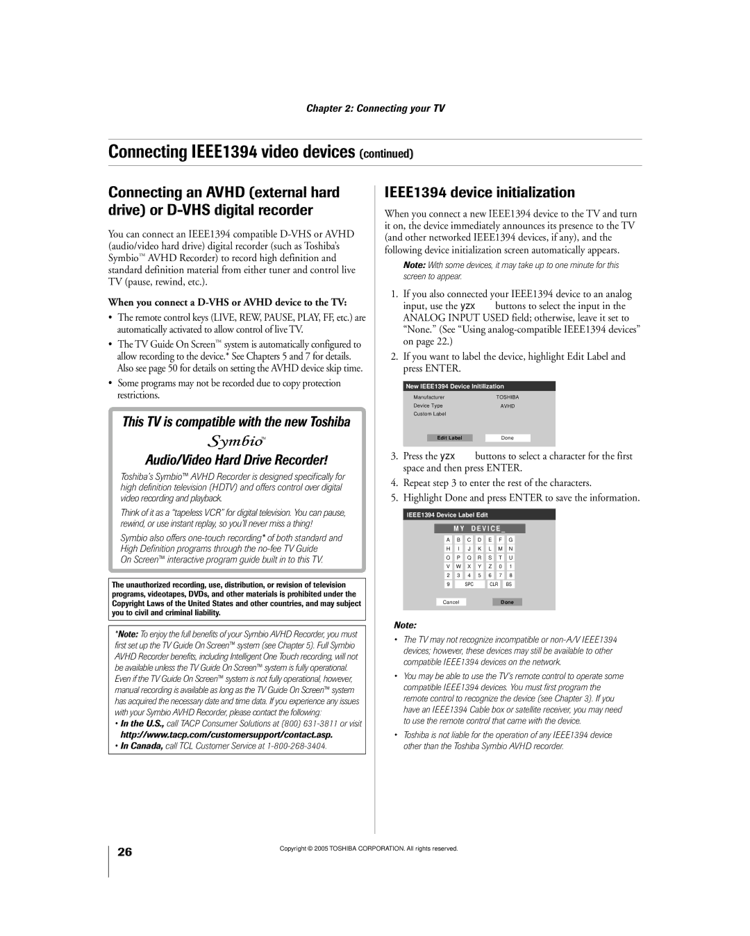 Toshiba 56MX195 owner manual IEEE1394 device initialization, When you connect a D-VHS or Avhd device to the TV 