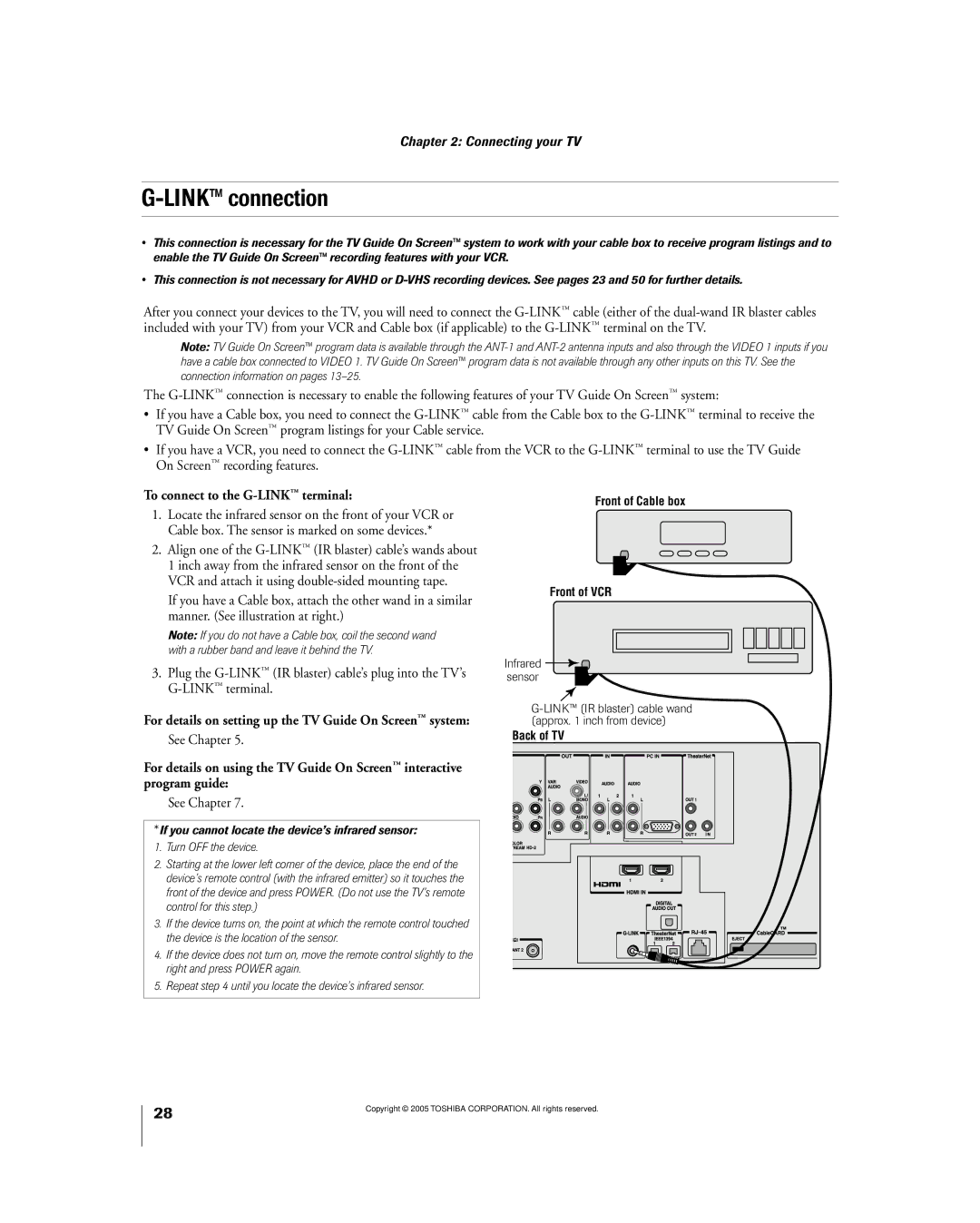 Toshiba 56MX195 owner manual LINKª connection, To connect to the G-LINK ª terminal, See Chapter 