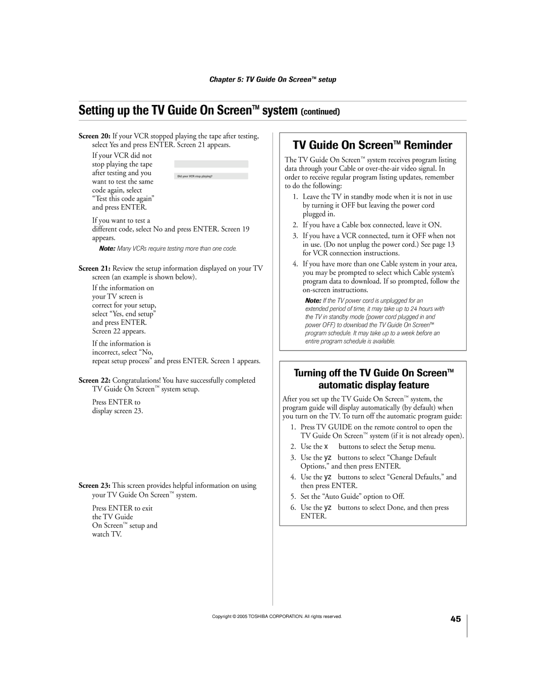 Toshiba 56MX195 owner manual TV Guide On Screenª Reminder, If your VCR did not 