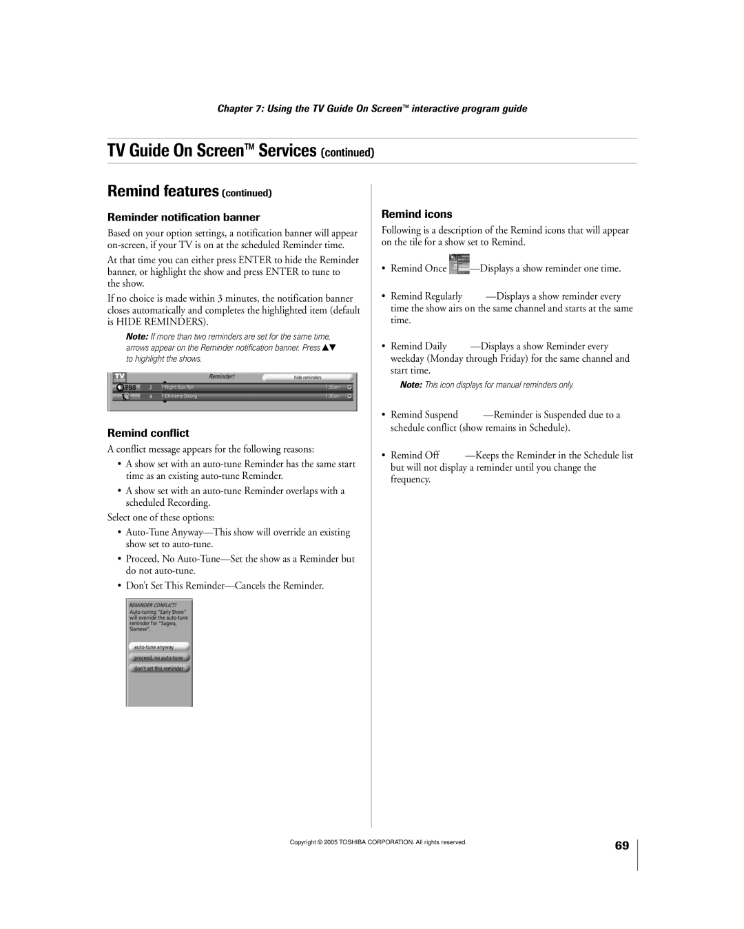 Toshiba 56MX195 owner manual Reminder notification banner 