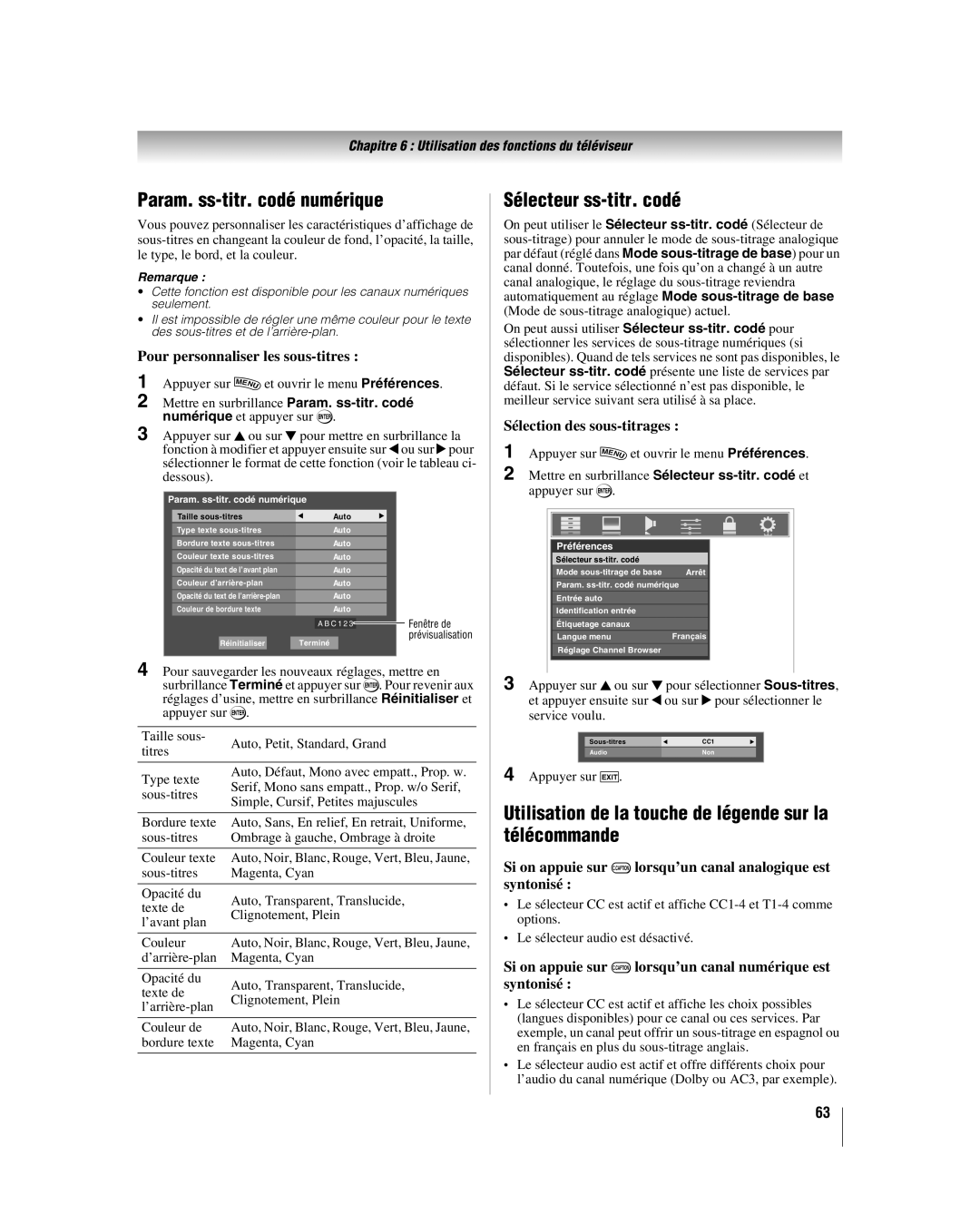 Toshiba 57LX177, 52LX177, 46LX177 manual Param. ss-titr. codé numérique, Sélecteur ss-titr. codé 