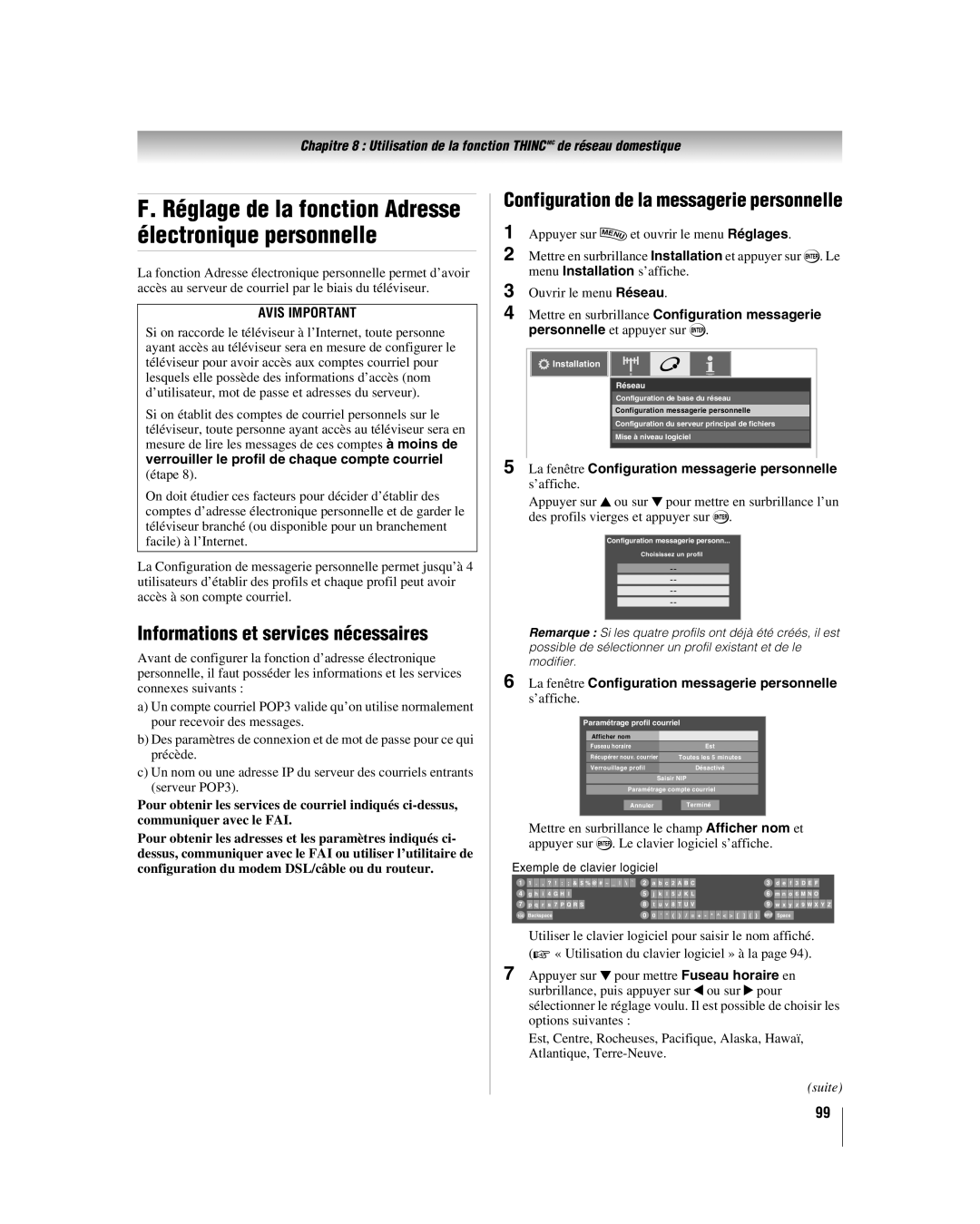 Toshiba 57LX177, 52LX177 Informations et services nécessaires, La fenêtre Configuration messagerie personnelle s’affiche 