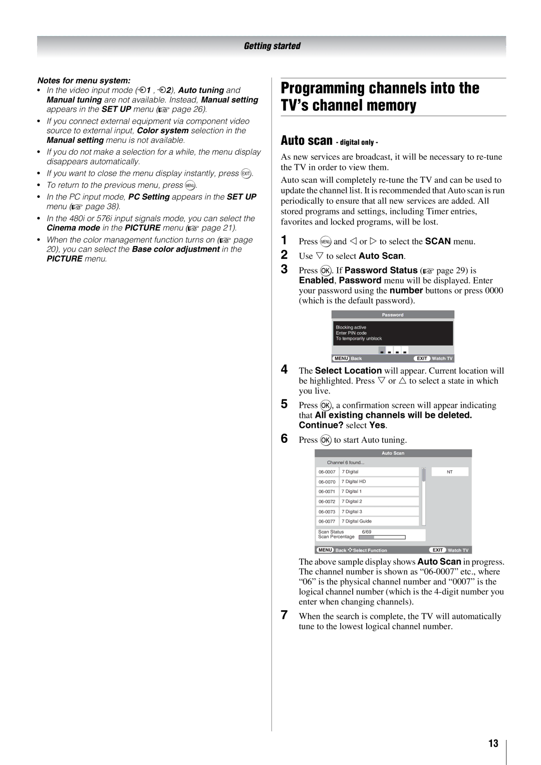 Toshiba 57X3000A owner manual Programming channels into the TV’s channel memory 