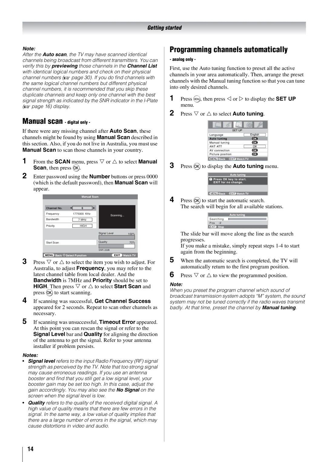 Toshiba 57X3000A owner manual Programming channels automatically, Press Q to display the Auto tuning menu 