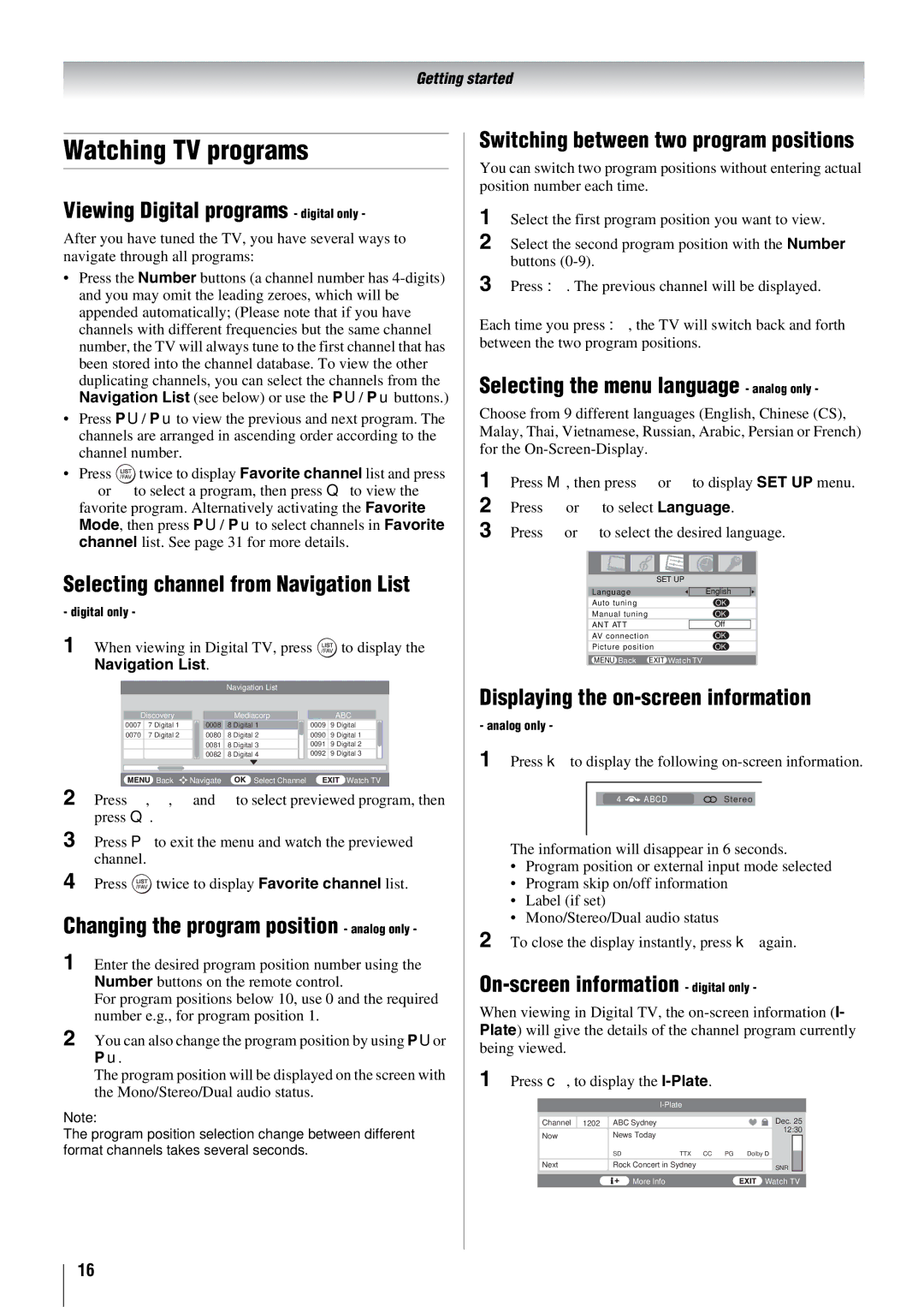 Toshiba 57X3000A owner manual Watching TV programs 