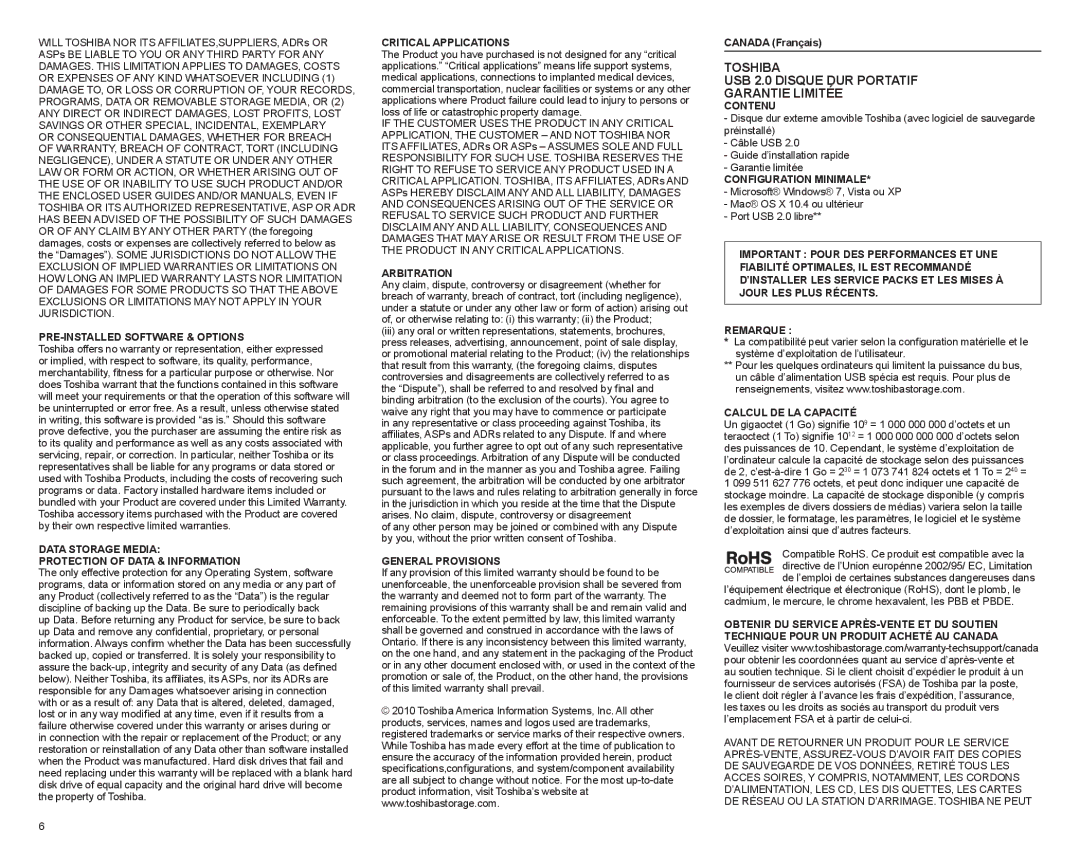 Toshiba 593209-D0 manual PRE-INSTALLED Software & Options, Data Storage Media Protection of Data & Information, Arbitration 