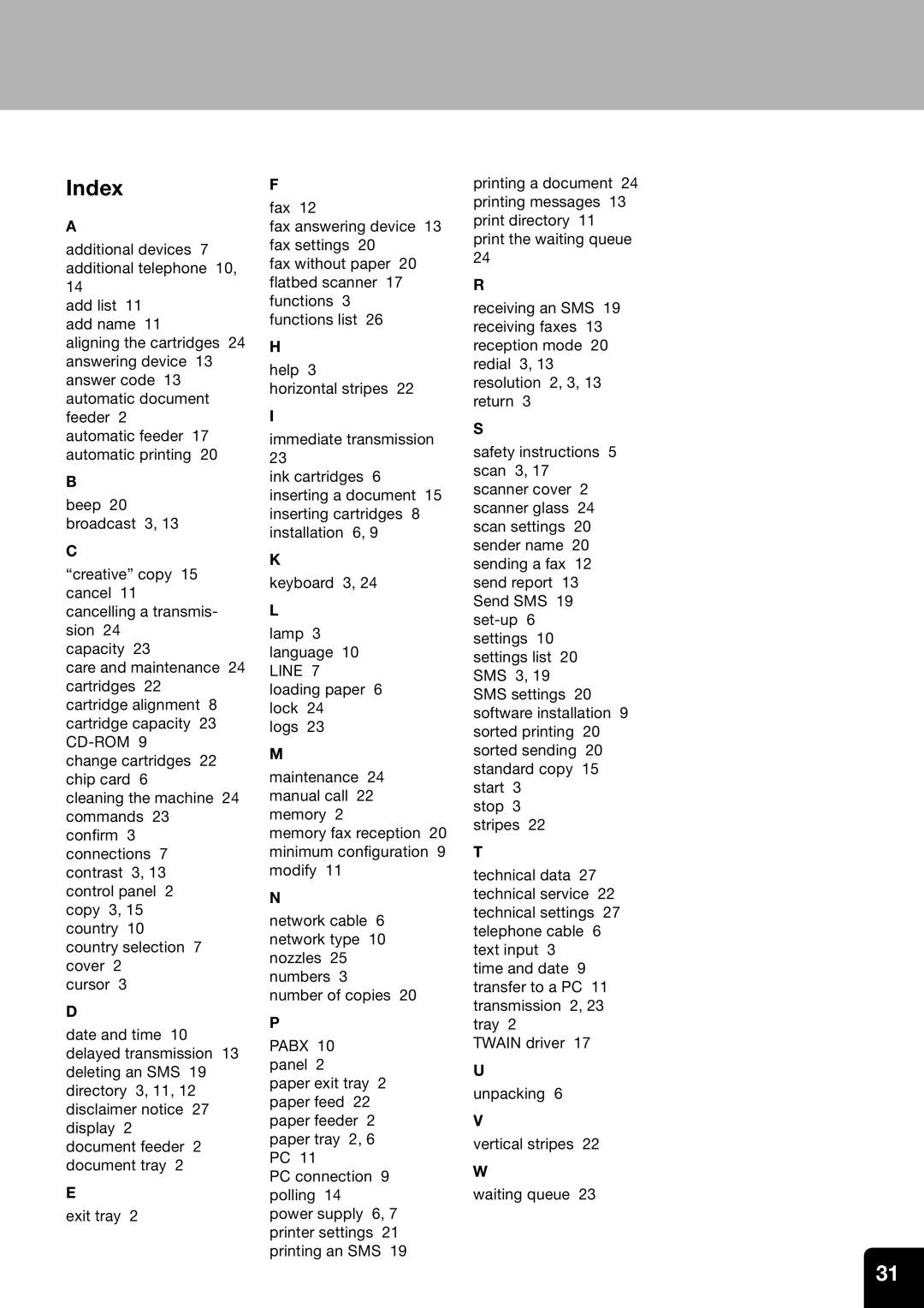 Toshiba 60F manual Index 