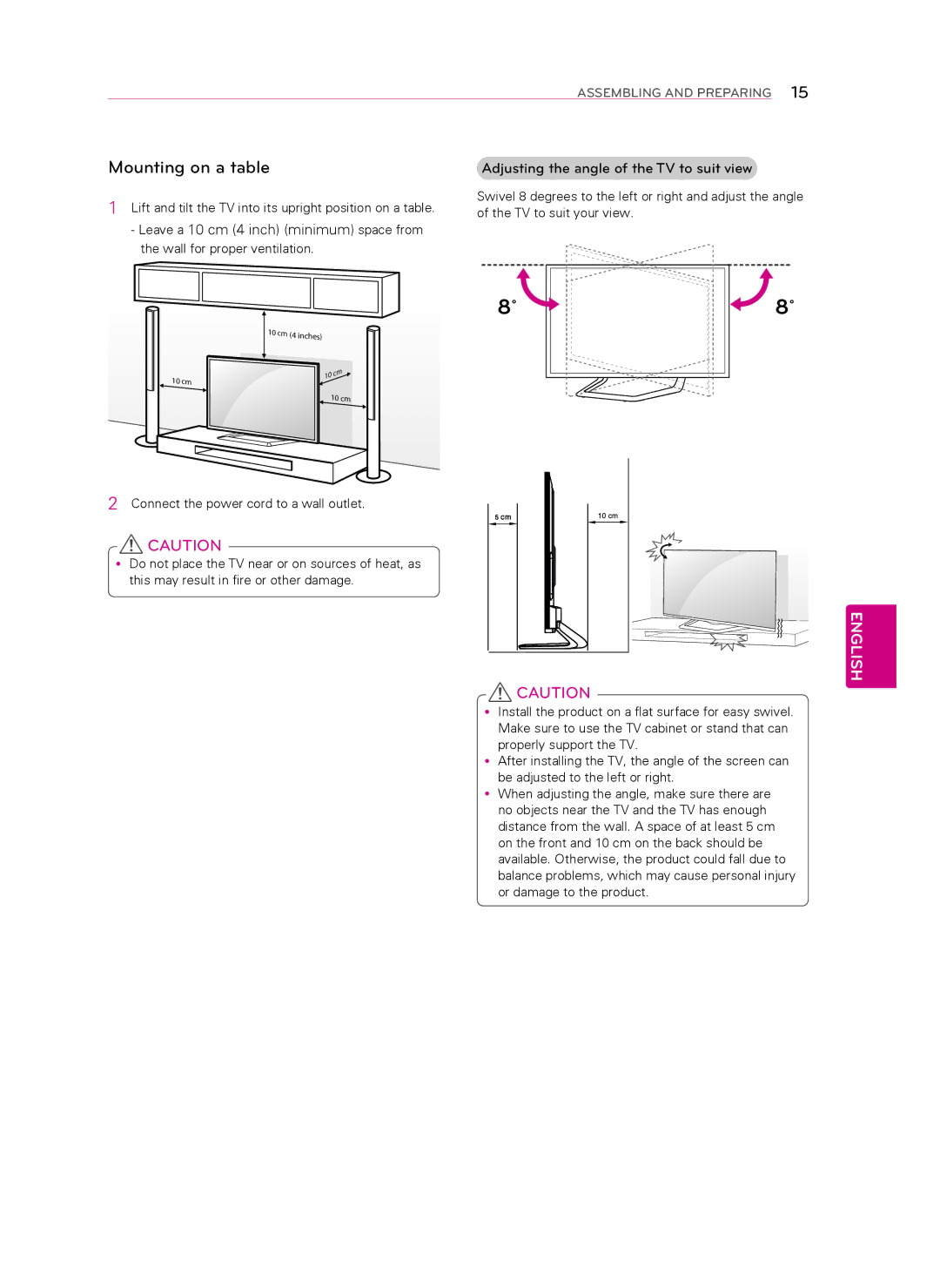 Toshiba 60LA8600, MFL67652602 (1303-REV00), 55LA8600 Mounting on a table, Leave a 10 cm 4 inch minimum space from 