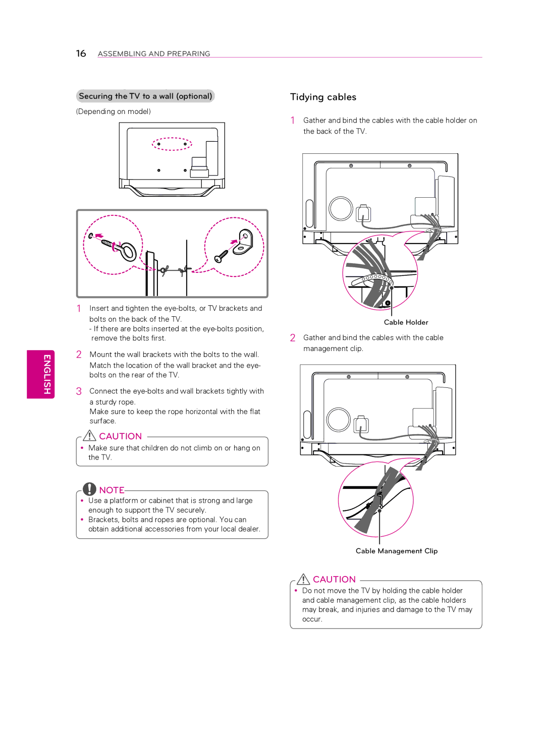 Toshiba 60LA8600, MFL67652602 (1303-REV00), MFL67652602 1303 REV00 Tidying cables, Securing the TV to a wall optional 