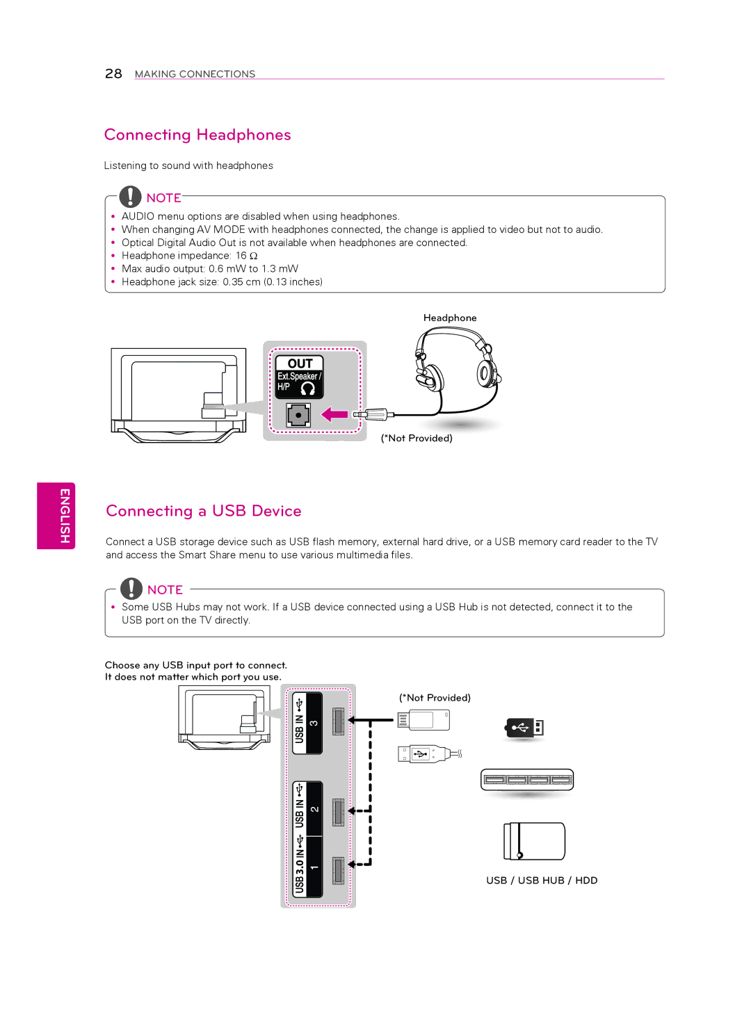 Toshiba MFL67652602 1303 REV00, 60LA8600, MFL67652602 (1303-REV00), 55LA8600 Connecting Headphones, Connecting a USB Device 