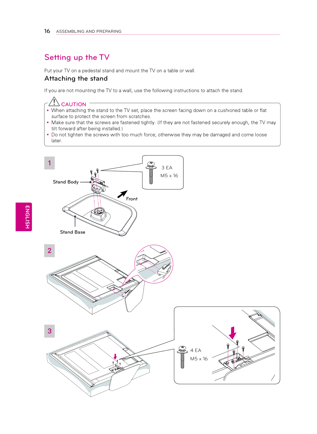 Toshiba 60PH6700, 50PH4700 owner manual Setting up the TV, Attaching the stand, Stand Base M5 x 