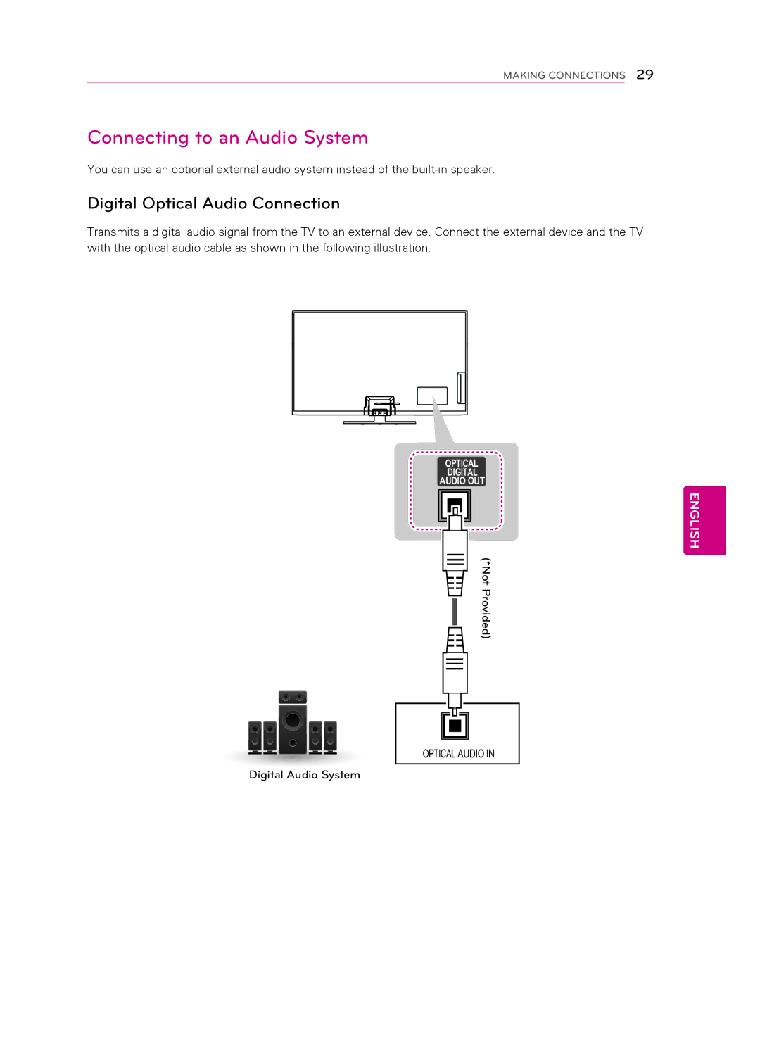 Toshiba 50PH4700, 60PH6700 Connecting to an Audio System, Digital Optical Audio Connection, Digital Audio System 