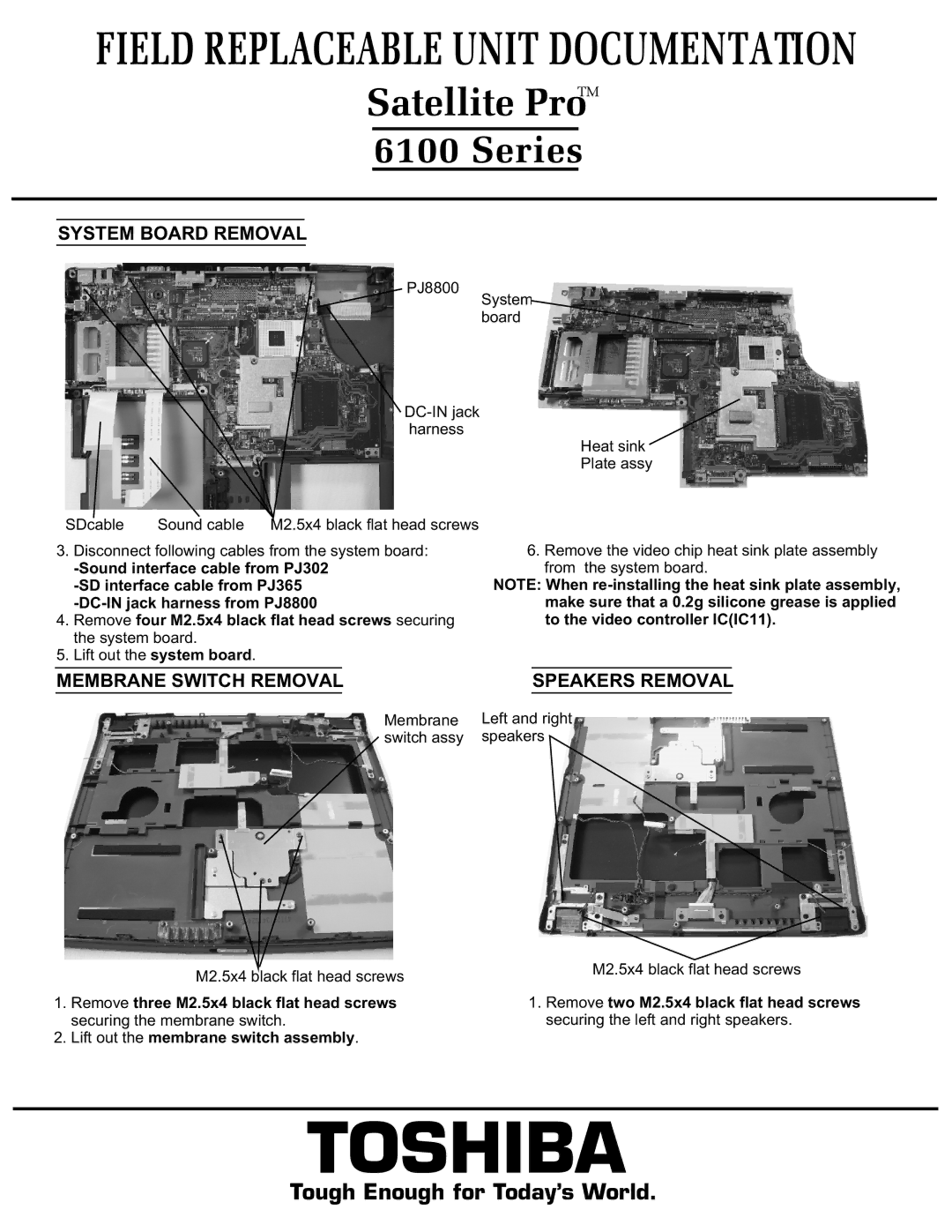 Toshiba 6100 manual Membrane Switch Removal, Speakers Removal 