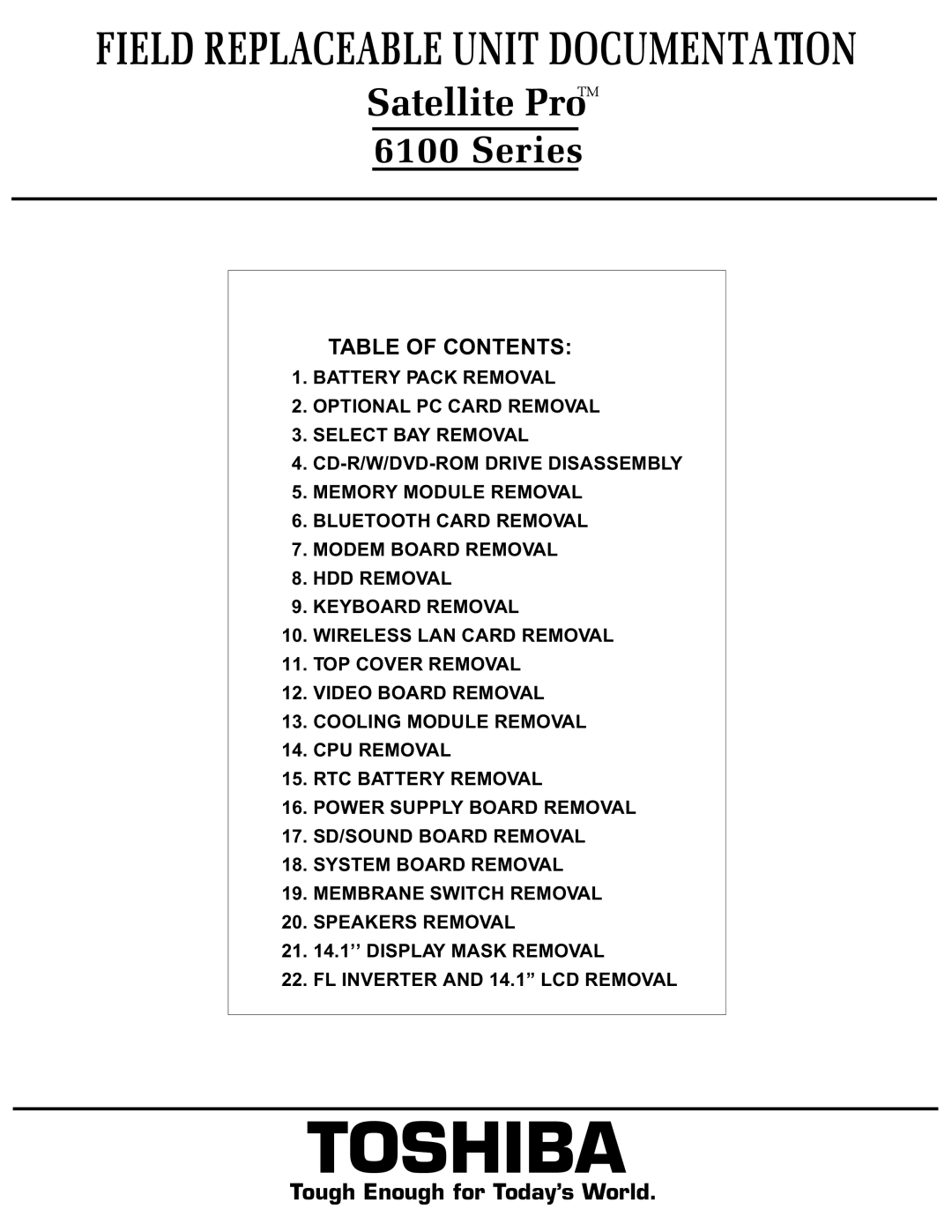 Toshiba 6100 manual Table of Contents 