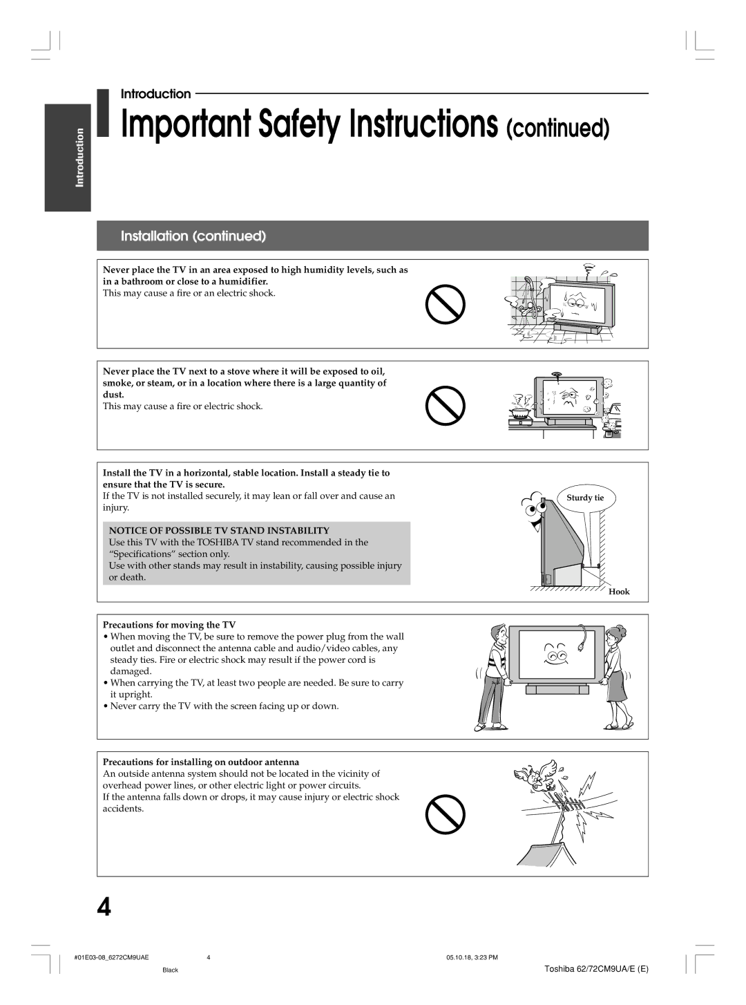 Toshiba 62CM9UA, 72CM9UE, 62CM9UE, 72CM9UA owner manual Important Safety Instructions 