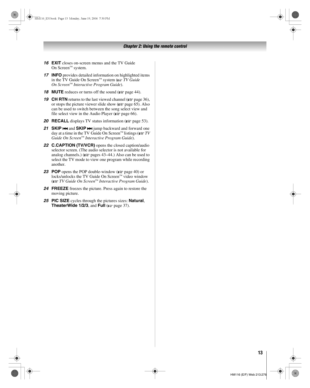 Toshiba 62HM116 manual On Screen Interactive Program Guide, TheaterWide 1/2/3, and Full 