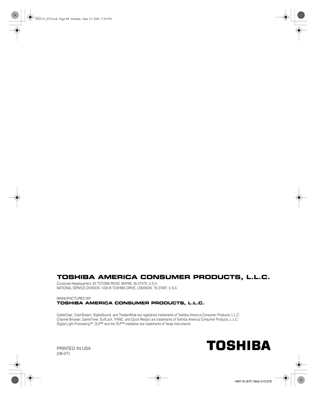 Toshiba 62HM116 manual 06-07 