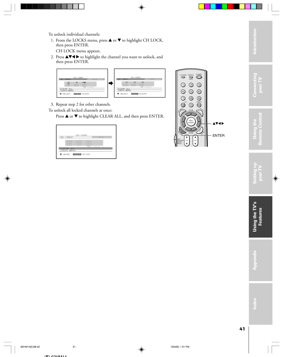 Toshiba DLPTM, 62HM14 owner manual Press y or z to highlight Clear ALL, and then press Enter 