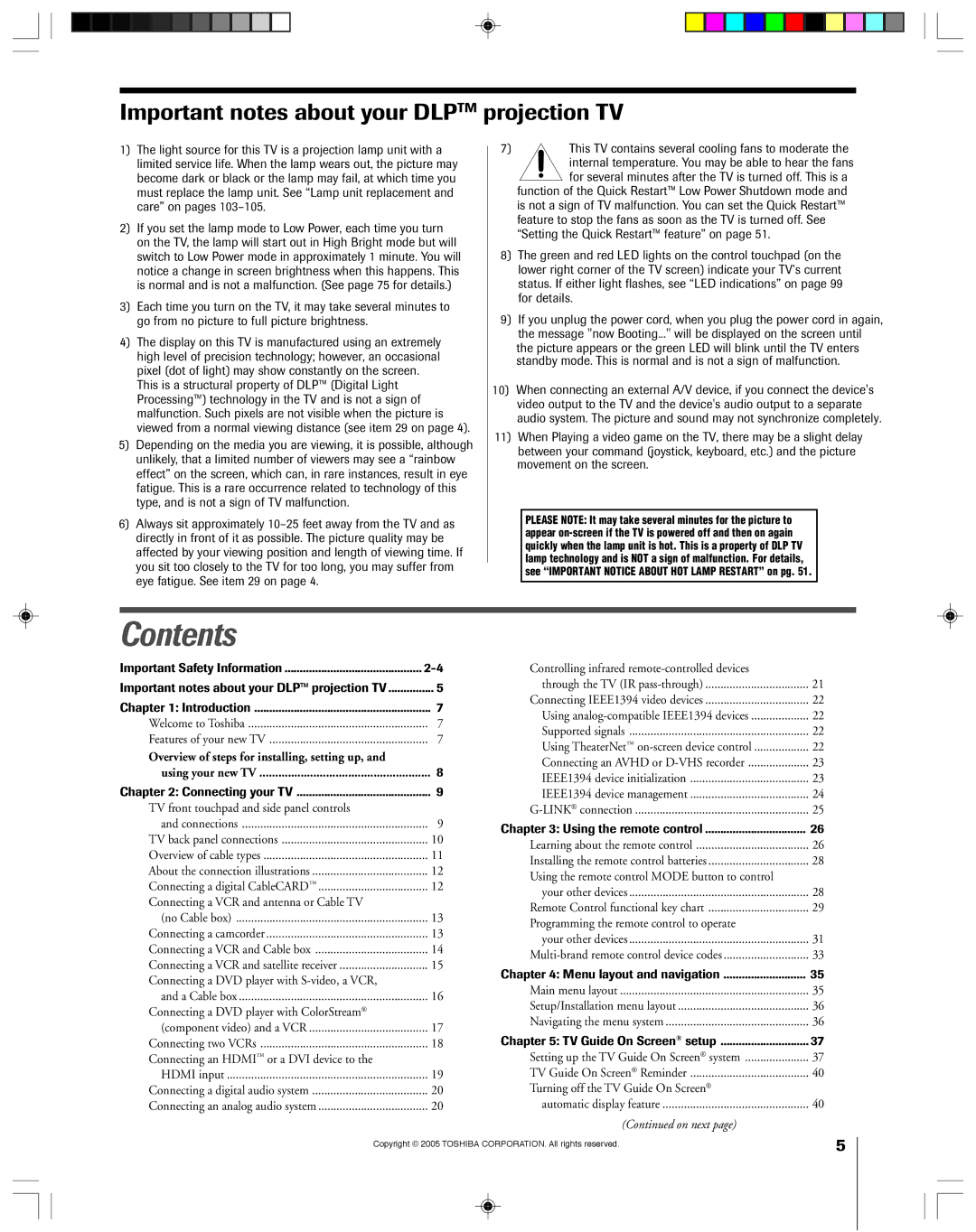 Toshiba 46HM15, 62HM15A owner manual Contents 