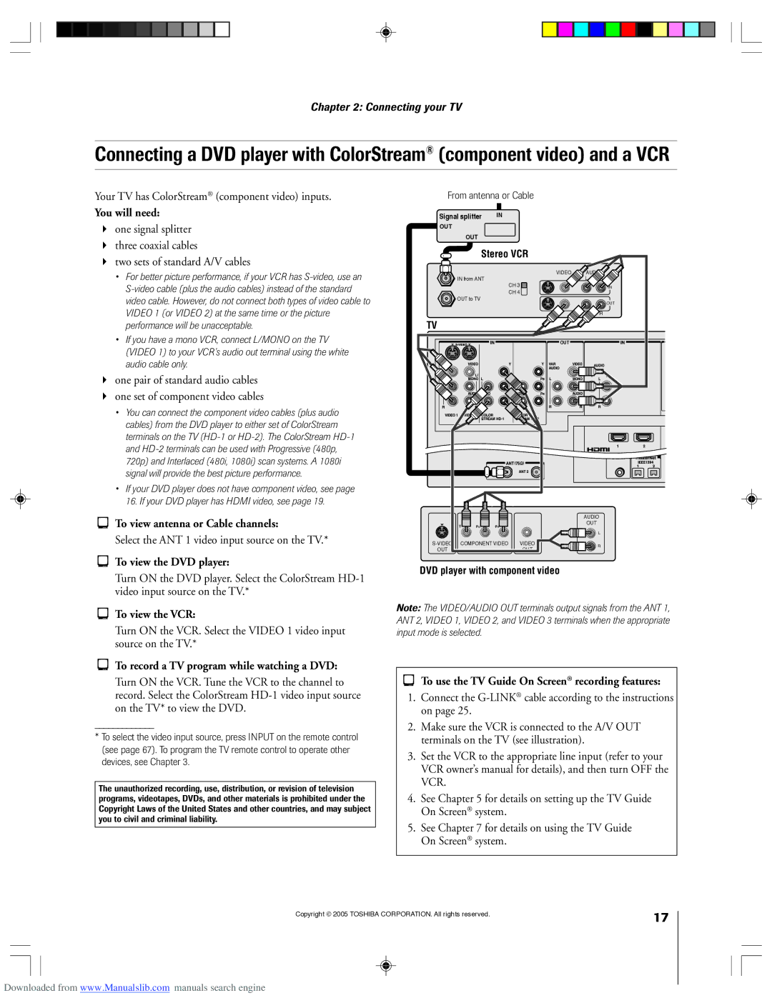 Toshiba 62HM15A Your TV has ColorStream component video inputs, To view antenna or Cable channels, From antenna or Cable 