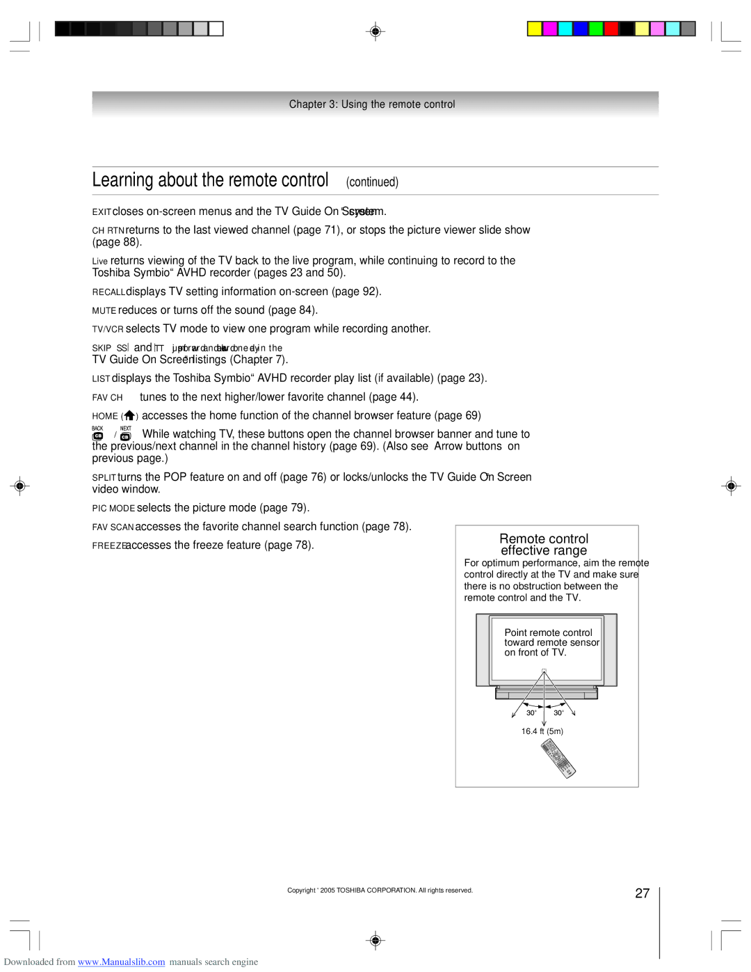 Toshiba 62HM15A owner manual There is no obstruction between, Remote control and the TV 