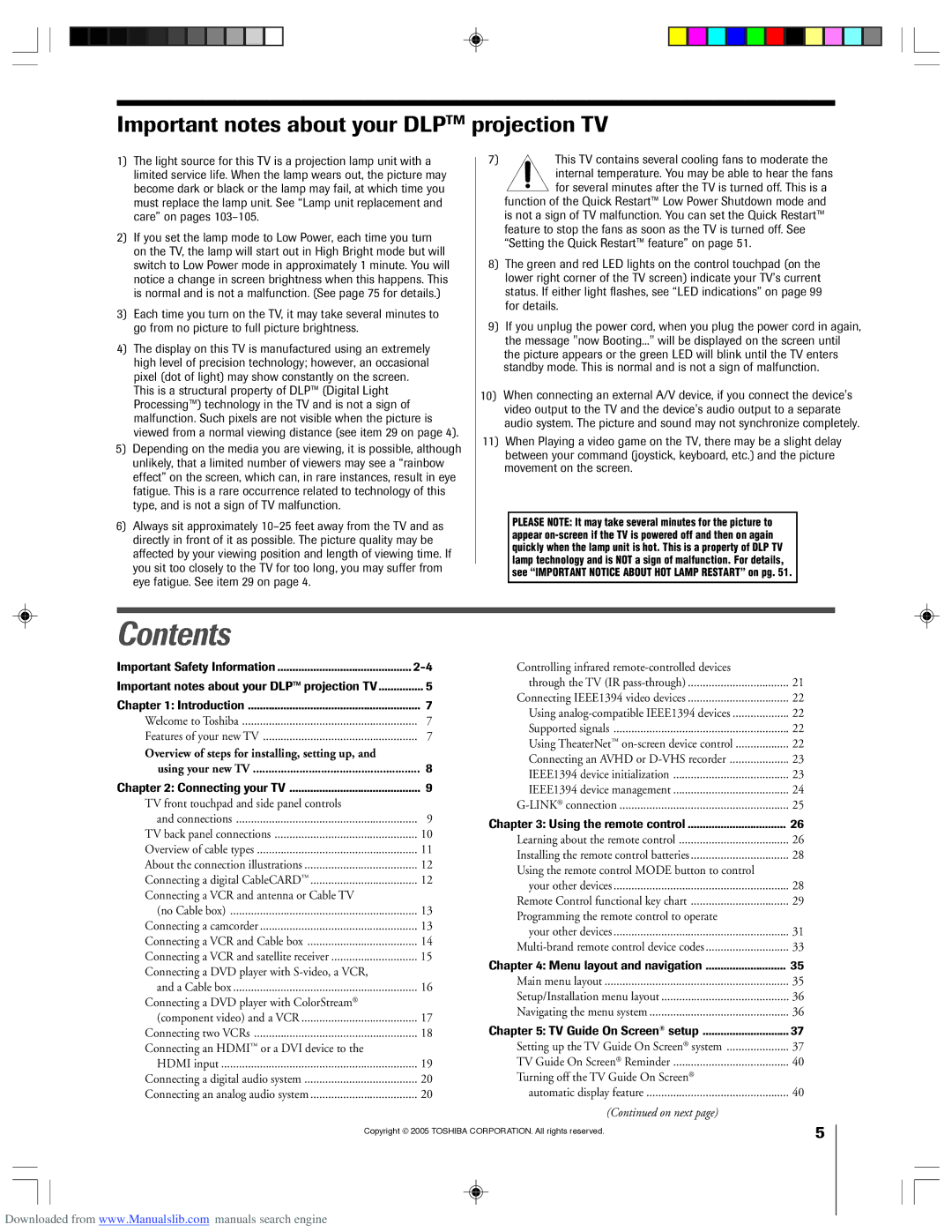 Toshiba 62HM15A owner manual Contents 