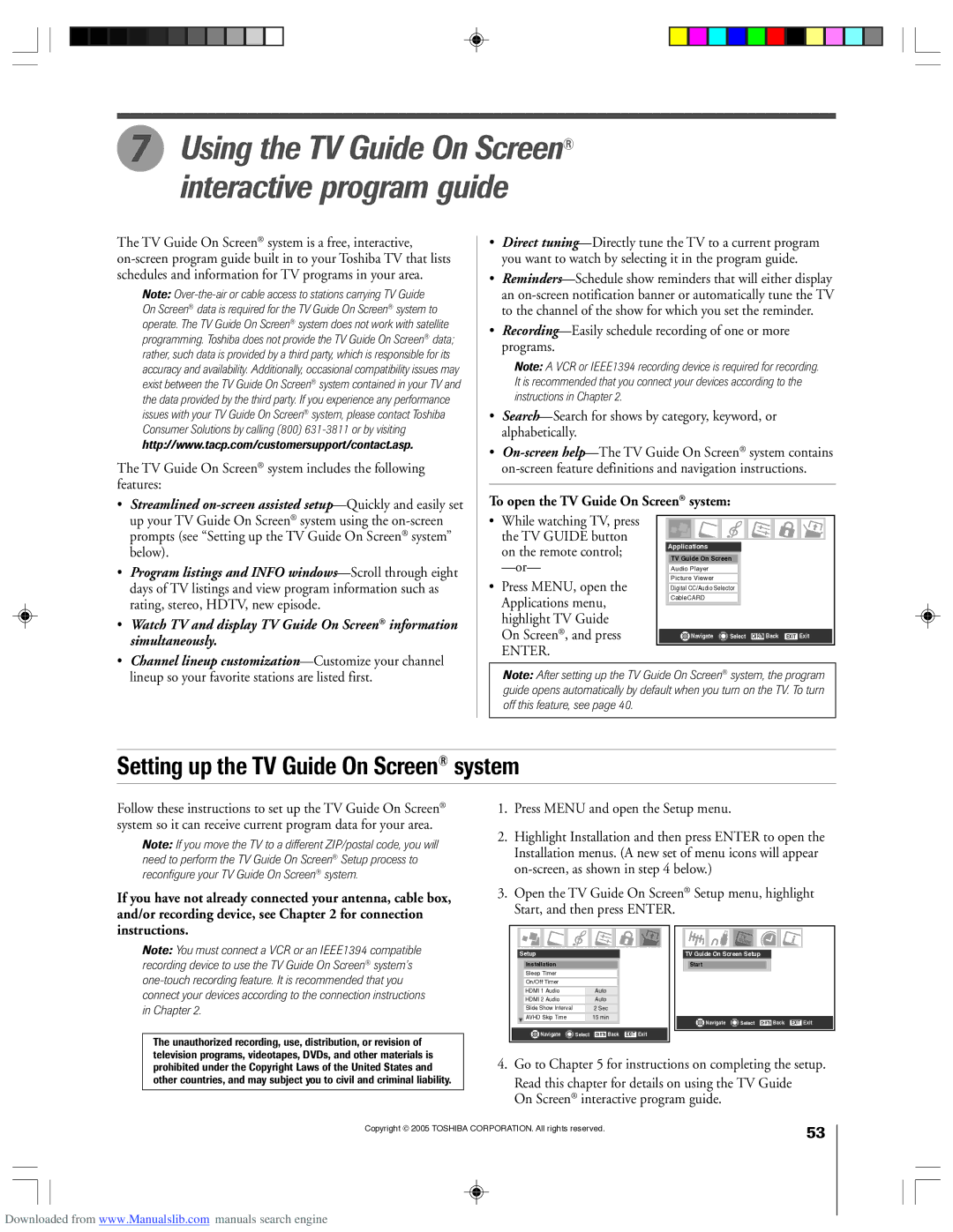 Toshiba 62HM15A TV Guide On Screen system includes the following features, To open the TV Guide On Screen system 