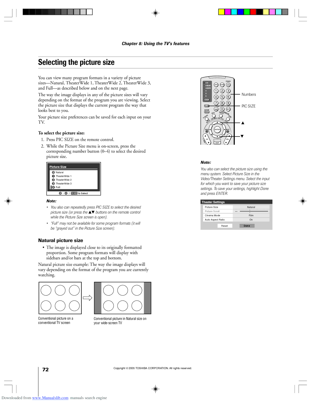 Toshiba 62HM15A owner manual Selecting the picture size, To select the picture size 