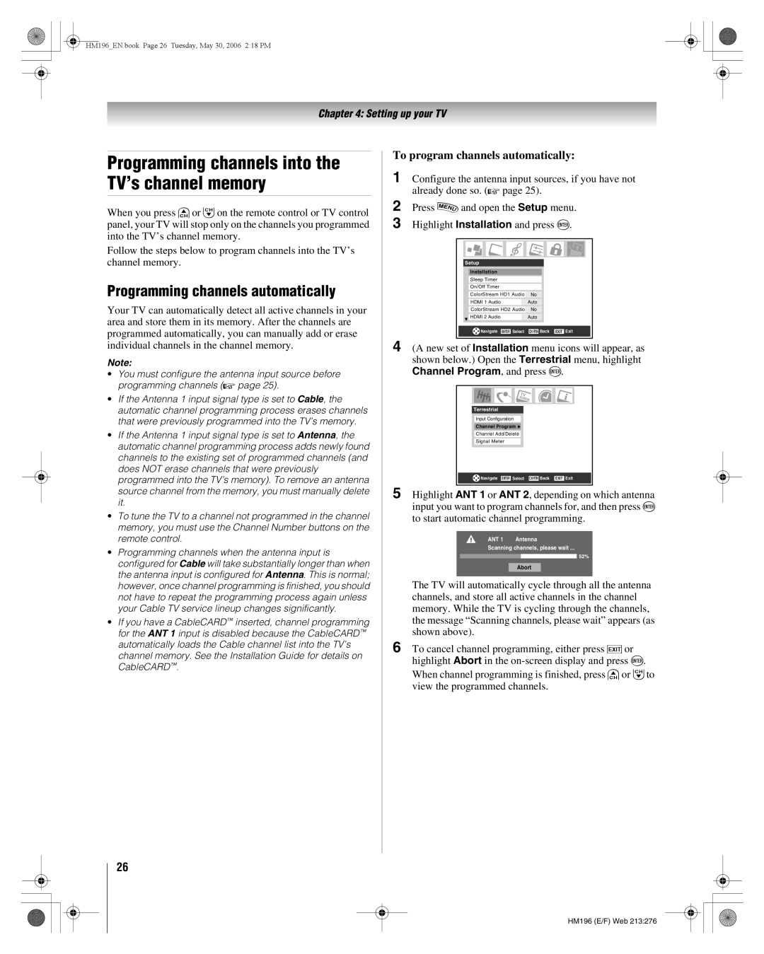 Toshiba 62HM196 manual Programming channels automatically, To program channels automatically, Already done so 