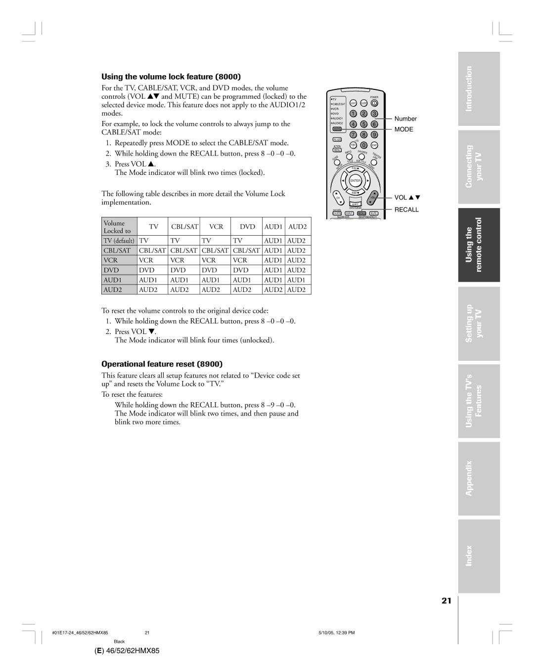 Toshiba 62HMX85, 52HMX85 Introduction, Connecting YourTV, Usingthe Remotecontrol Setting up your TV, Using Appendix Index 