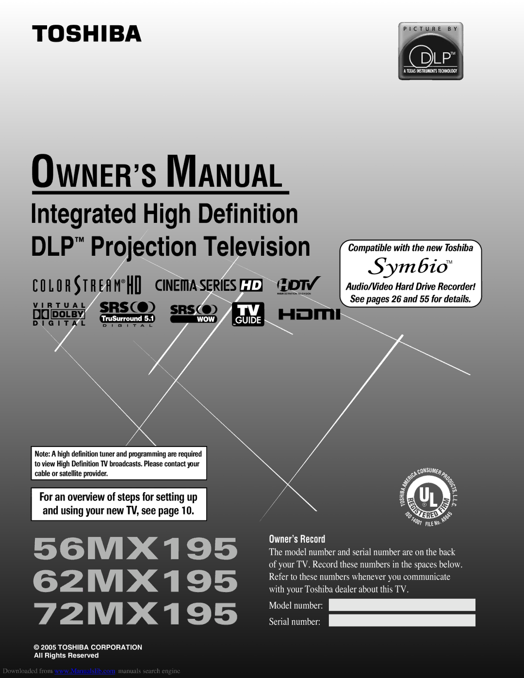 Toshiba owner manual 56MX195 62MX195 72MX195 