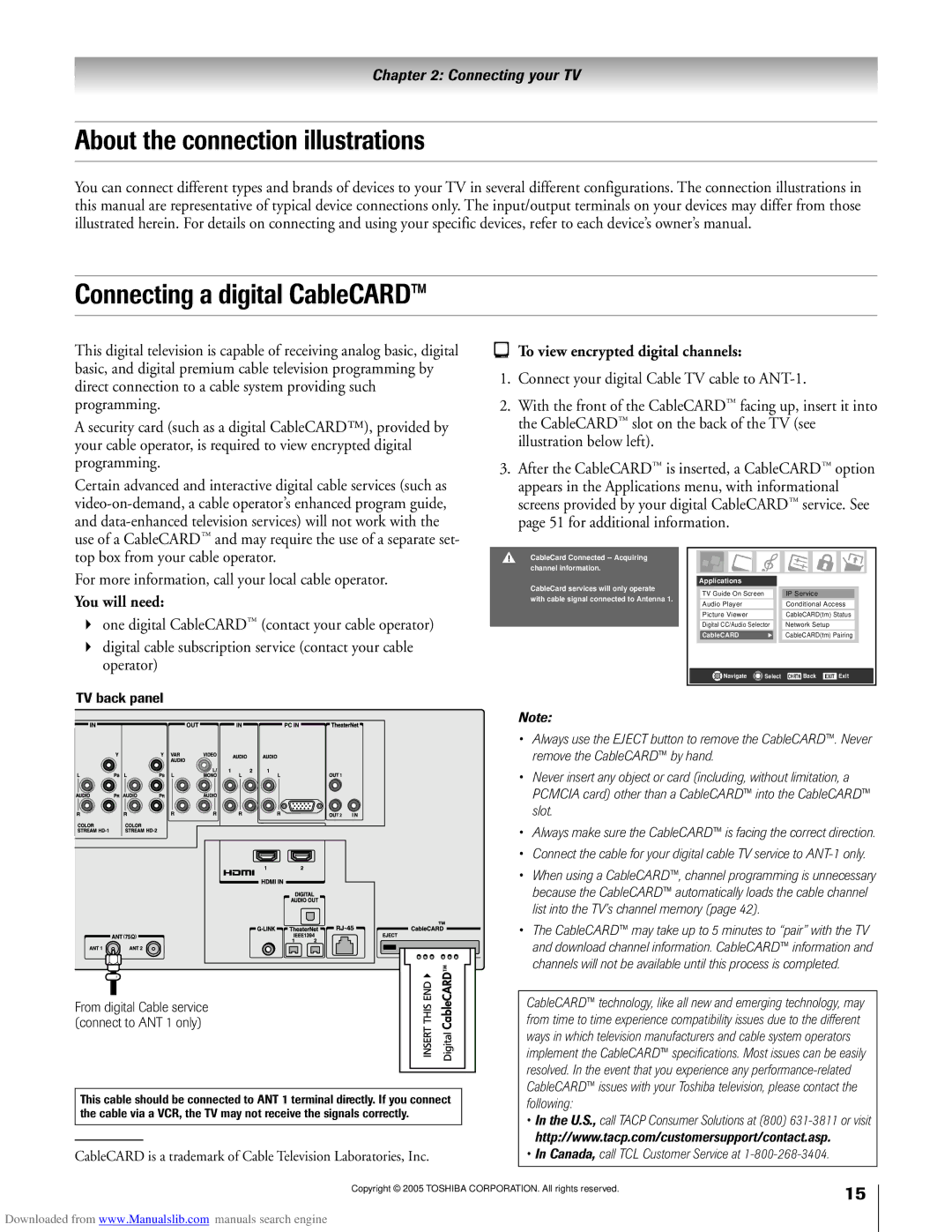 Toshiba 72MX195, 62MX195 owner manual About the connection illustrations, Connecting a digital CableCARDª, You will need 