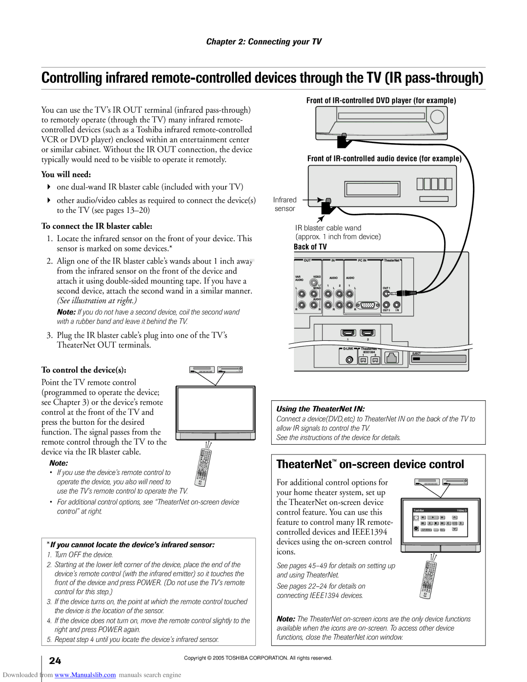 Toshiba 62MX195, 72MX195 owner manual To connect the IR blaster cable, To control the devices 