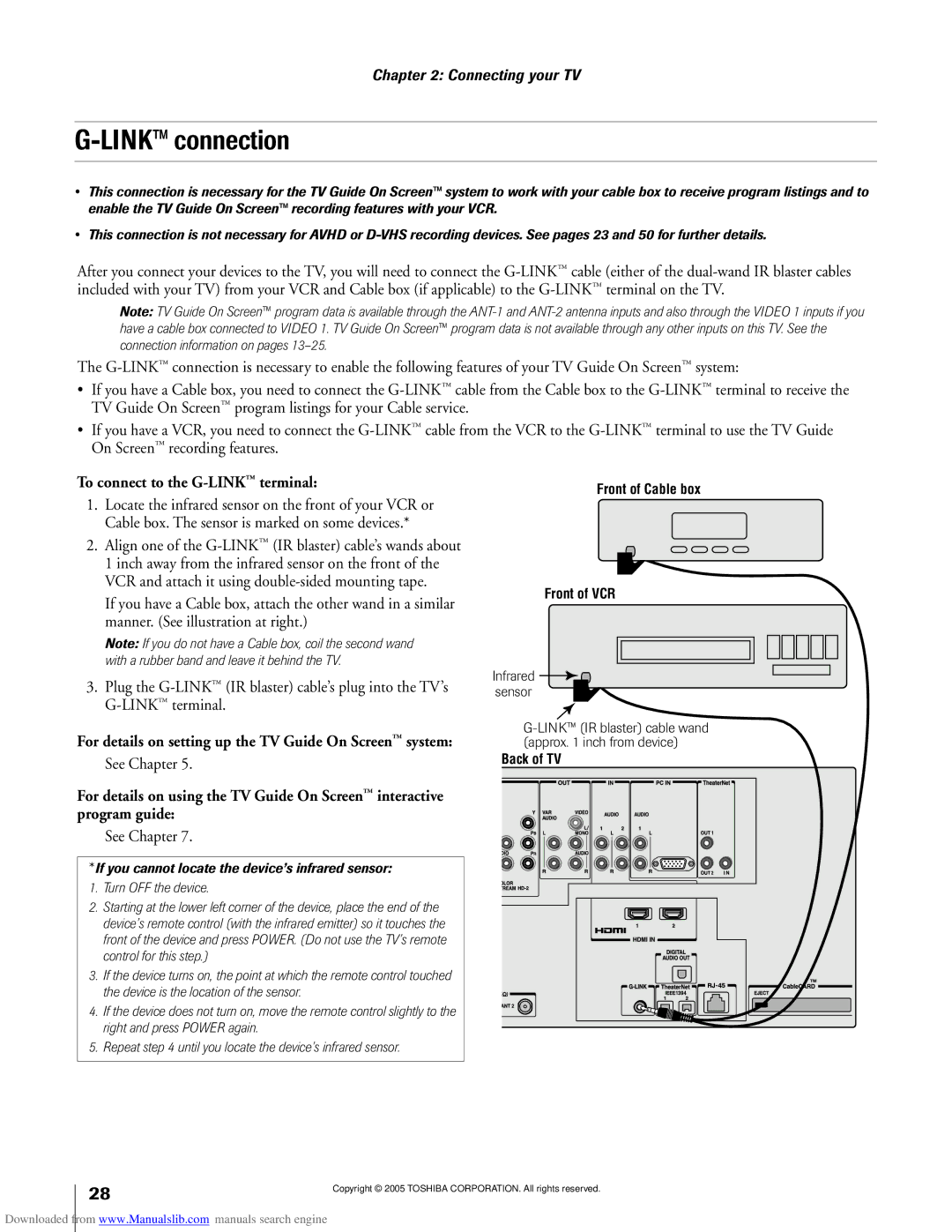 Toshiba 62MX195, 72MX195 owner manual LINKª connection, To connect to the G-LINK ª terminal, See Chapter 