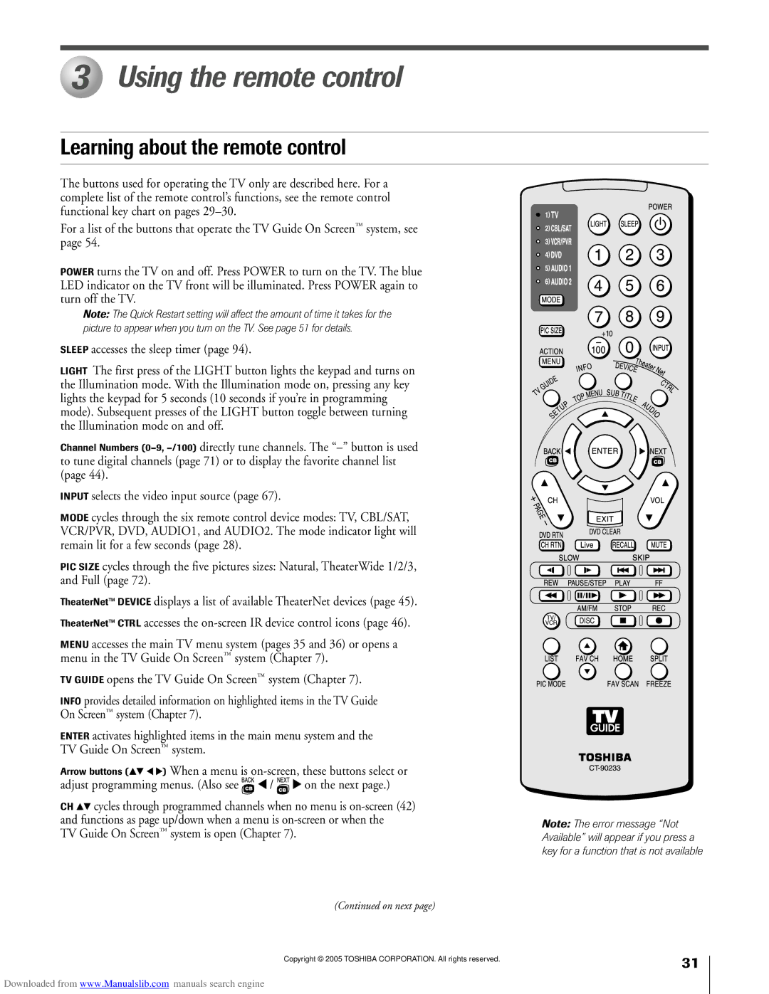 Toshiba 72MX195, 62MX195 owner manual Using the remote control, Learning about the remote control 