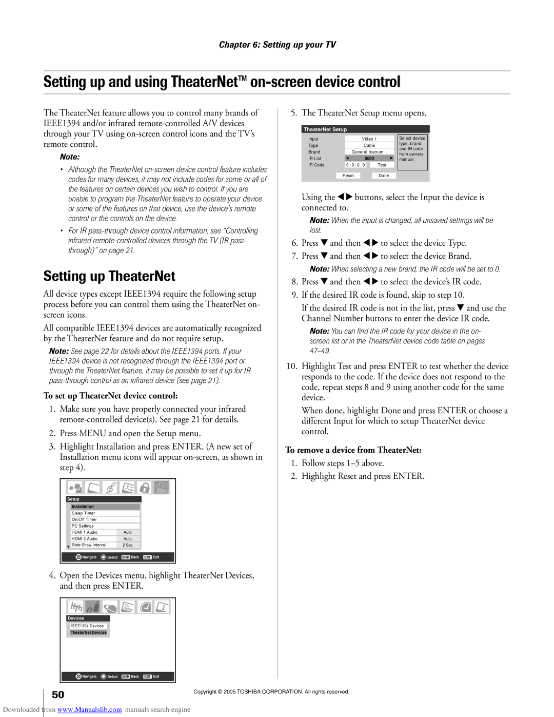 Toshiba 62MX195, 72MX195 owner manual Setting up and using TheaterNetª on-screen device control, Setting up TheaterNet 