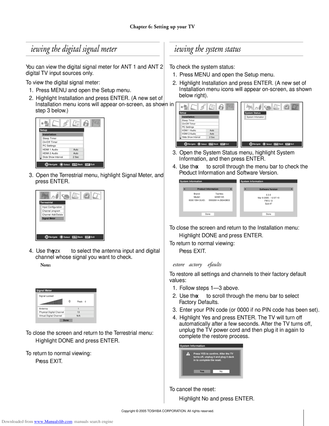 Toshiba 72MX195, 62MX195 owner manual Viewing the system status 