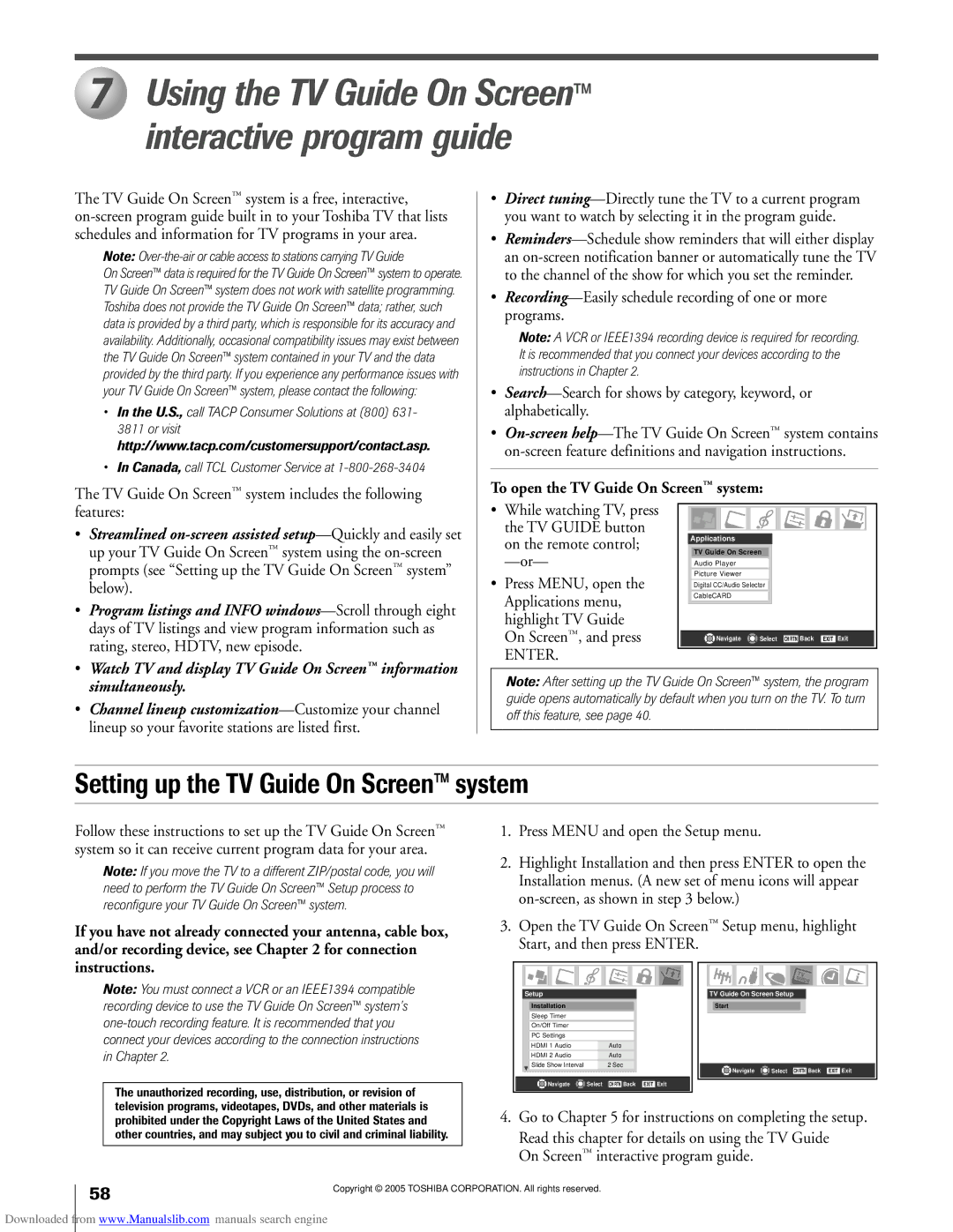 Toshiba 62MX195 TV Guide On Screenª system includes the following, To open the TV Guide On Screenª system, Features 