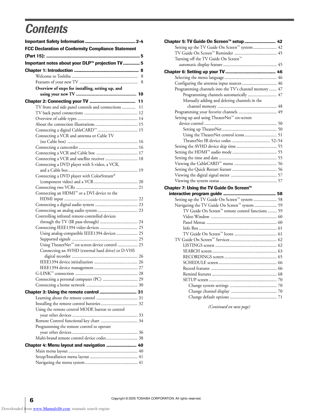 Toshiba 62MX195, 72MX195 owner manual Contents 