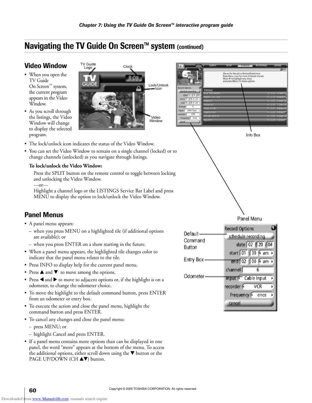 Toshiba 62MX195, 72MX195 owner manual ¥ When you open the TV Guide, Program, To lock/unlock the Video Window 